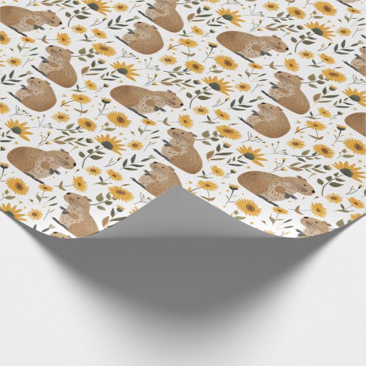 Niedlich Capybara Sonnenblume Geschenkpapier (Ecke)