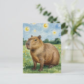 Niedlich Capybara Starry Night van Gogh Postkarte (Stehend Vorderseite)