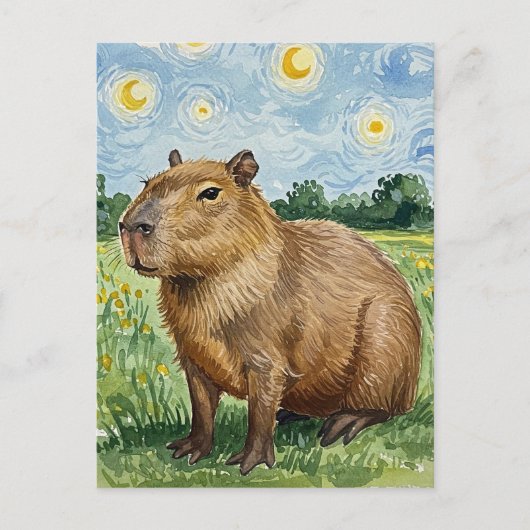 Niedlich Capybara Starry Night van Gogh Postkarte (Vorderseite)