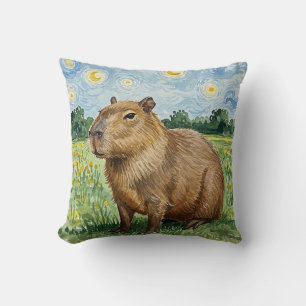 Niedlich Capybara Starry Night Vincent van Gogh Pi Kissen