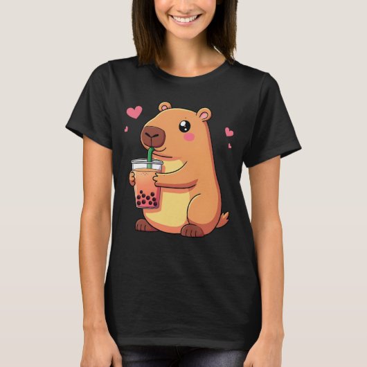 Niedlich Capybara trinken Boba Bubble Tea Girls T-Shirt (Vorderseite)