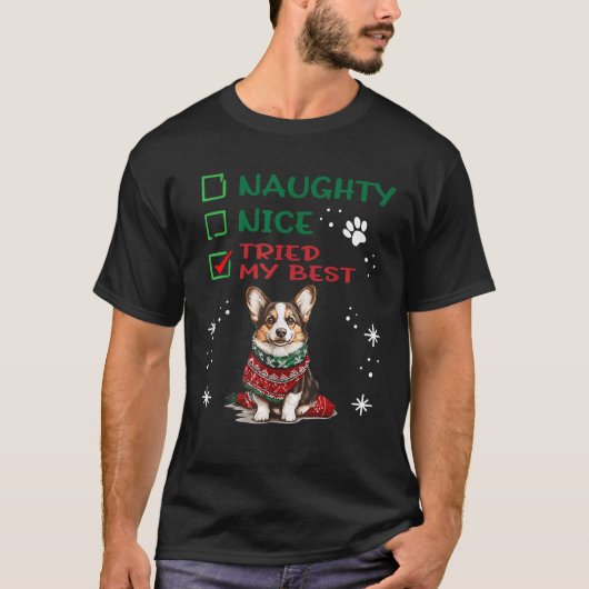 Niedlich Cardigan Welsh Corgi Dog Christmas Naught T-Shirt (Vorderseite)