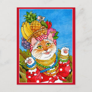 Niedlich Carmen Miranda Cat Fantasy Postcard Postkarte