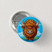 Niedlich Cartoon Bison Button (Vorne & Hinten)