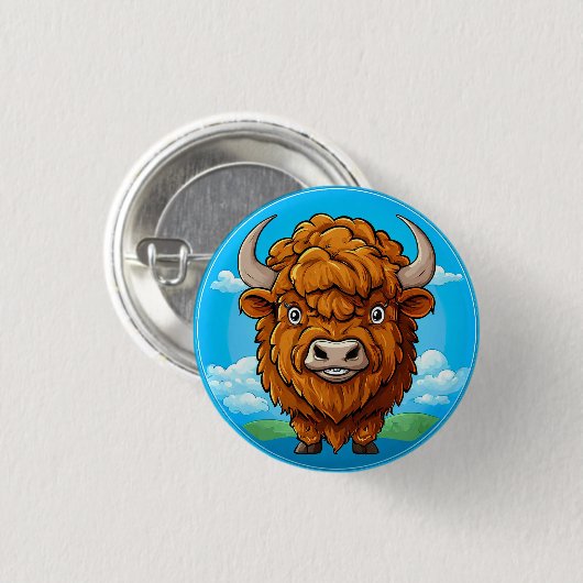 Niedlich Cartoon Bison Button (Vorne & Hinten)