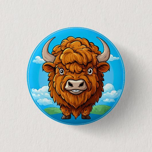 Niedlich Cartoon Bison Button (Vorderseite)