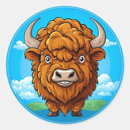 Niedlich Cartoon Bison Runder Aufkleber (Vorderseite)