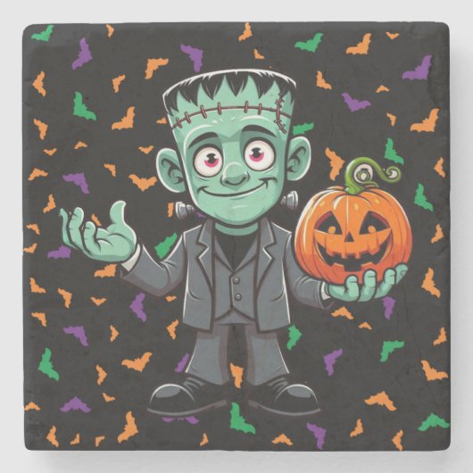 Niedlich, Cartoon Frankensteins Monster Steinuntersetzer (Vorderseite)