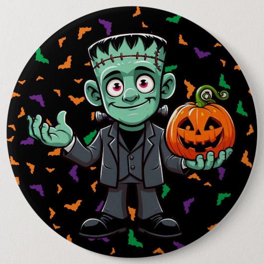 Niedlich, Cartoon Frankensteins Monsterknopf Button (Vorderseite)