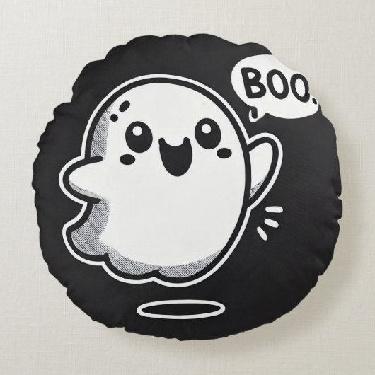 Niedlich Cartoon Ghost Sprichwort Boo Rundes Kissen (Vorderseite)