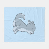 Niedlich Cartoon Howling Wolf Pup Blue Fleecedecke (Vorderseite (Horizontal))