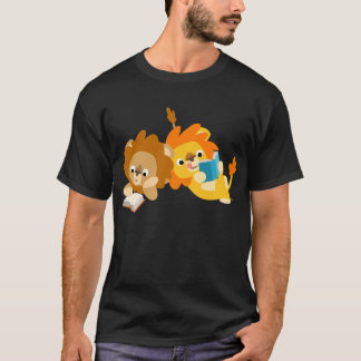 Niedlich Cartoon Löwenleser T - Shirt