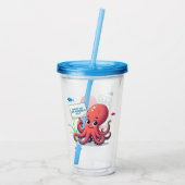 Niedlich, Cartoon-Oktopus mit Fischen Acryltrinkbecher (Rückseite)