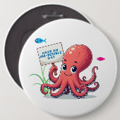 Niedlich, Cartoon-Oktopus mit Fischen Button (Vorne & Hinten)