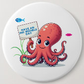 Niedlich, Cartoon-Oktopus mit Fischen Button (Vorderseite)