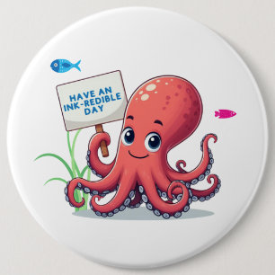 Niedlich, Cartoon-Oktopus mit Fischen Button