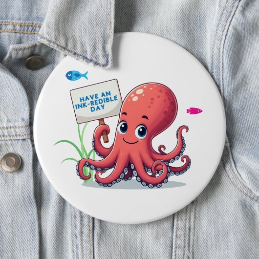 Niedlich, Cartoon-Oktopus mit Fischen Button (Beispiel)
