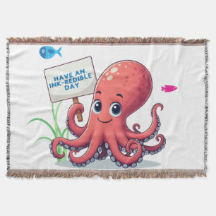Niedlich, Cartoon-Oktopus mit Fischen Decke