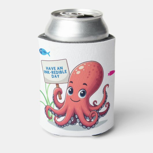 Niedlich, Cartoon-Oktopus mit Fischen Dosenkühler (Kanne Rückseite)