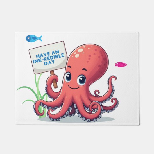 Niedlich, Cartoon-Oktopus mit Fischen Fußmatte (Vorderseite)