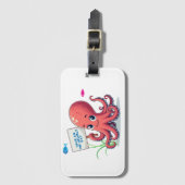 Niedlich, Cartoon-Oktopus mit Fischen Gepäckanhänger (Vorderseite Vertikal)