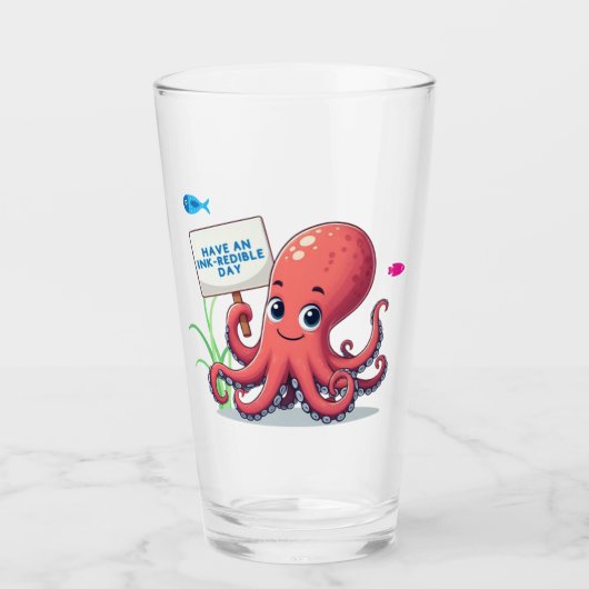 Niedlich, Cartoon-Oktopus mit Fischen Glas (Vorderseite)