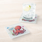Niedlich, Cartoon-Oktopus mit Fischen Glasuntersetzer (Schrägansicht)