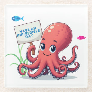 Niedlich, Cartoon-Oktopus mit Fischen Glasuntersetzer