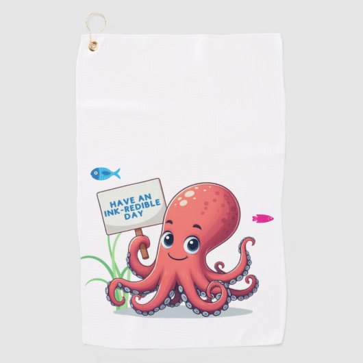 Niedlich, Cartoon-Oktopus mit Fischen Golfhandtuch (Vorderseite)