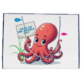 Niedlich, Cartoon-Oktopus mit Fischen Große Geschenktüte (Rückseite)