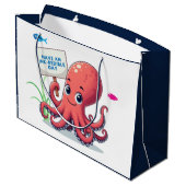Niedlich, Cartoon-Oktopus mit Fischen Große Geschenktüte (Rückseite Schrägansicht)