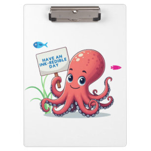 Niedlich, Cartoon-Oktopus mit Fischen Klemmbrett