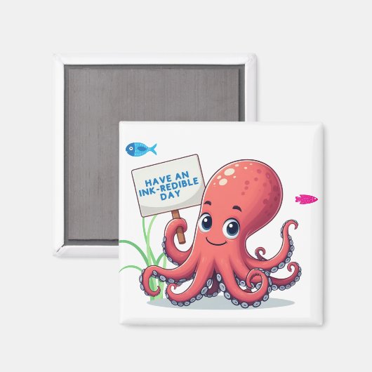 Niedlich, Cartoon-Oktopus mit Fischen Magnet (Vorderseite/Rückseite)