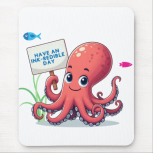 Niedlich, Cartoon-Oktopus mit Fischen Mousepad