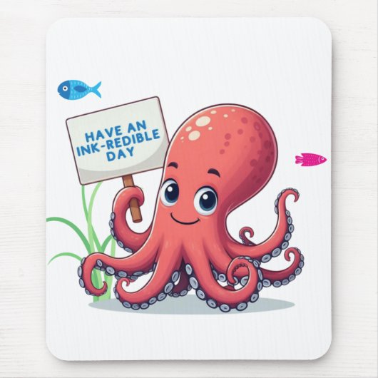 Niedlich, Cartoon-Oktopus mit Fischen Mousepad (Vorne)