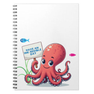 Niedlich, Cartoon-Oktopus mit Fischen Notizblock