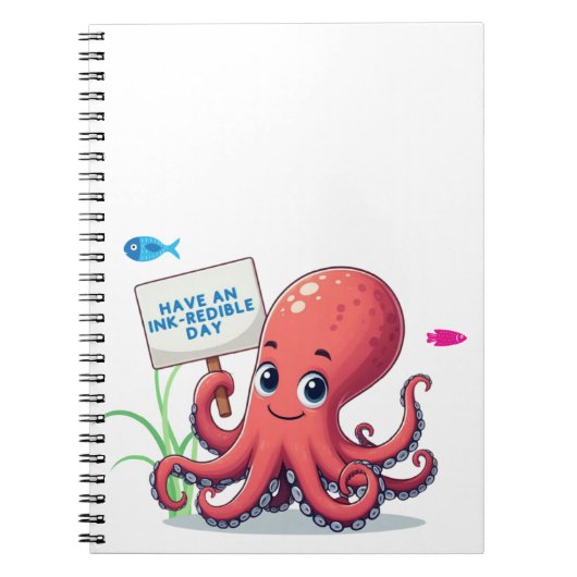 Niedlich, Cartoon-Oktopus mit Fischen Notizblock (Vorderseite)