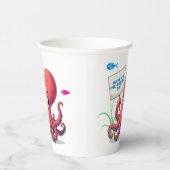 Niedlich, Cartoon-Oktopus mit Fischen Pappbecher (Rechts)