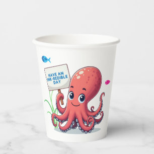 Niedlich, Cartoon-Oktopus mit Fischen Pappbecher
