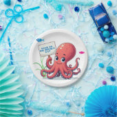 Niedlich, Cartoon-Oktopus mit Fischen Pappteller (Party)