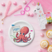 Niedlich, Cartoon-Oktopus mit Fischen Pappteller (Party)