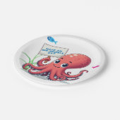 Niedlich, Cartoon-Oktopus mit Fischen Pappteller (Schrägansicht)