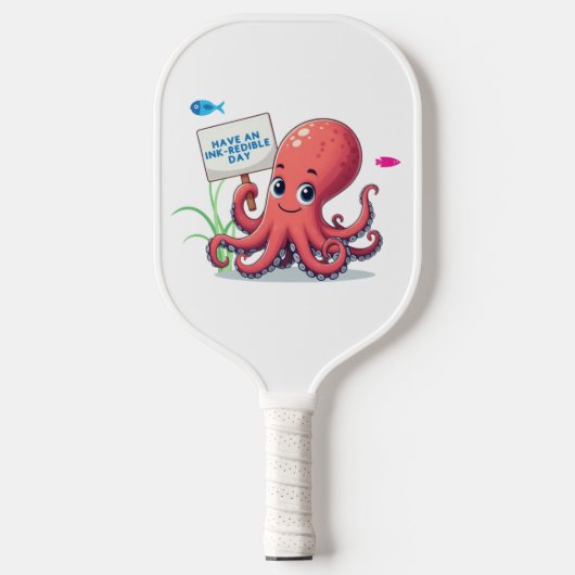 Niedlich, Cartoon-Oktopus mit Fischen Pickleball Schläger (Vorderseite)