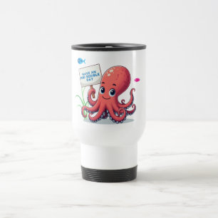 Niedlich, Cartoon-Oktopus mit Fischen Reisebecher