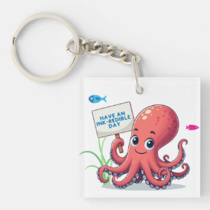 Niedlich, Cartoon-Oktopus mit Fischen Schlüsselanhänger