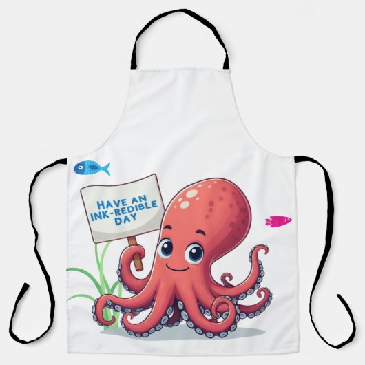 Niedlich, Cartoon-Oktopus mit Fischen Schürze (Vorderseite)