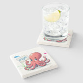Niedlich, Cartoon-Oktopus mit Fischen Steinuntersetzer (Seitenansicht)