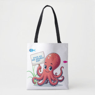 Niedlich, Cartoon-Oktopus mit Fischen Tasche