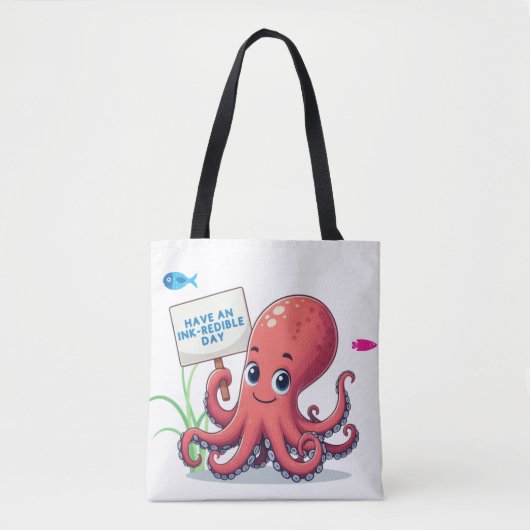 Niedlich, Cartoon-Oktopus mit Fischen Tasche (Vorderseite)