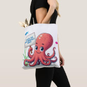 Niedlich, Cartoon-Oktopus mit Fischen Tasche (Von Nahem)